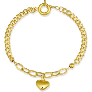 Altın Kesesi 14 Ayar Altın Kalp Sallantılı Şık Zincir Bileklik