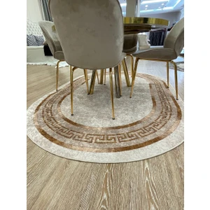 Klasik Desen Oval Clorisa Çizgili Lateks Deri Taban Saçaksız Salon Halısı