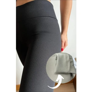 Fitilli Şardonlu, Içi Polarlı Yüksek Bel Büyük Beden Toparlayıcı Tayt