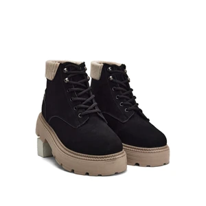 Tonny Black Kadın Siyah Süet Kadın Rahat Kalıp Kısa Bağcıklı Süet  Bot