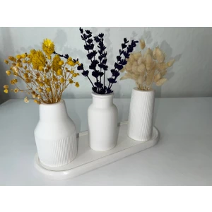 Love Candle Dekor, Bohem Beyaz Minimal 3lü Vazo Seti ve Uzun Altılık