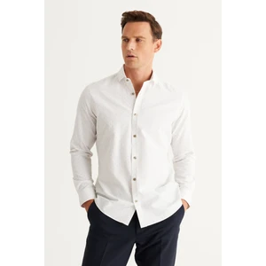 ALTINYILDIZ CLASSICS Erkek Beyaz-Haki Slim Fit Dar Kesim İtalyan Yaka Baskılı Gömlek