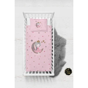 Talia Home Pembe Ay'da Oturan Kız Desenli Bebek Nevresim Takımı Çarşaflı TLABN-280