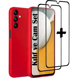 M.TK Moveteck Samsung Galaxy A35 Kılıf Kamera Korumalı Yumuşak Renkli Silikon + 9h Ekran Koruyucu Cam 2'li Set