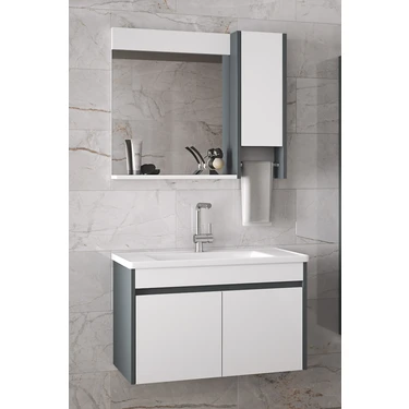 Alfa Banyo Estella-Oa -65 cm Mdf-Ayna Dolaplı, Seramik Lavabolu Banyo Dolabı Takımı**demonte