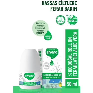 Siveno %100 Doğal Roll-On Aloe Vera Deodorant Bitkisel Lekesiz Vegan 50