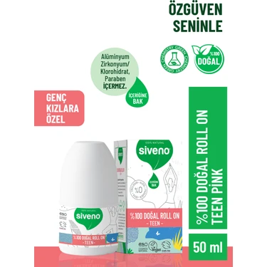 Siveno %100 Doğal Roll On Teen Girl Genç Kız Deodorant Bitkisel Lekesiz Vegan 50