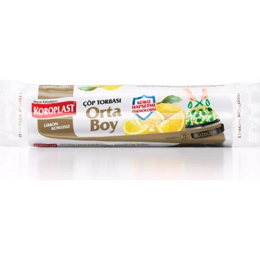Koroplast Limon Kokulu Orta Boy Büzgülü Çöp Poşeti 15'li 55x60 cm, Kolay Bağlanır Büzgülü Orta Çöp