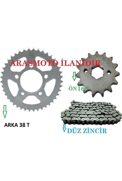 Aras Moto Drift L 125 Performans Hız Zincir Dişli Seti (Oringsiz Düz Zincir) Arka 38 Dişli - Ön 16 Dişli