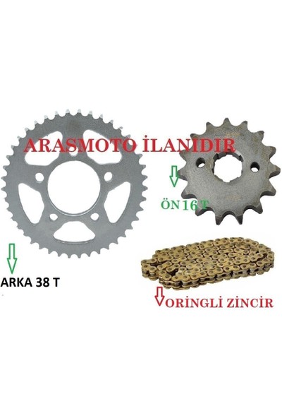Aras Moto Drift L 125 Performans Hız Zincir Dişli Seti oringli gold zincir arka 38T - Ön 16T Arasmoto.