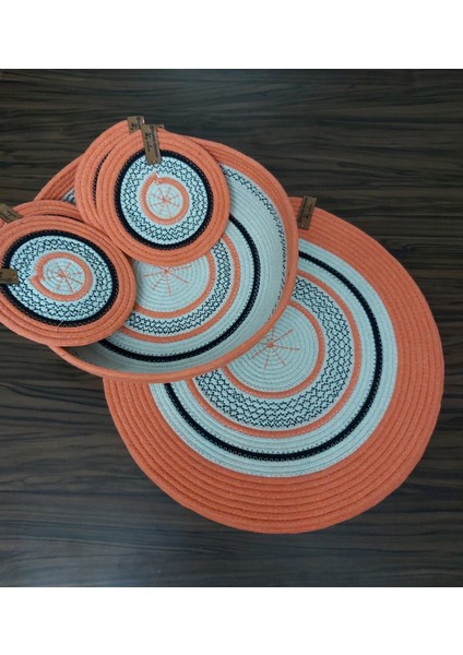 4 Kişilik 9 Parça Amerikan Servis Supla Takımı Tabak Altlığı Bardak Altlığı Sepet Mutfak Hasır Sunum