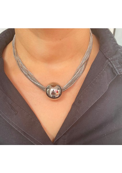 Gümüş Kaplama 10 Zincirli Çelik Toplu Kolye Kararmaz Su Yolu Zincir Kadın Kolye Garantili