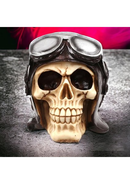 Gotik Stil Retro Uçak Pilotu Kurukafa Biblo Heykel Dekoratif Ürün Ev Hediyesi Vitrin Objesi
