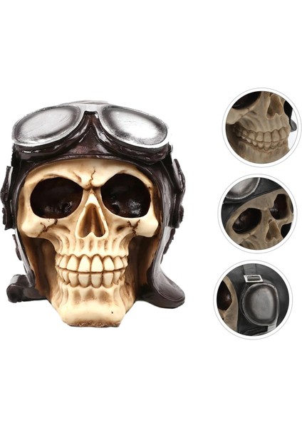 Gotik Stil Retro Uçak Pilotu Kurukafa Biblo Heykel Dekoratif Ürün Ev Hediyesi Vitrin Objesi fiyatları