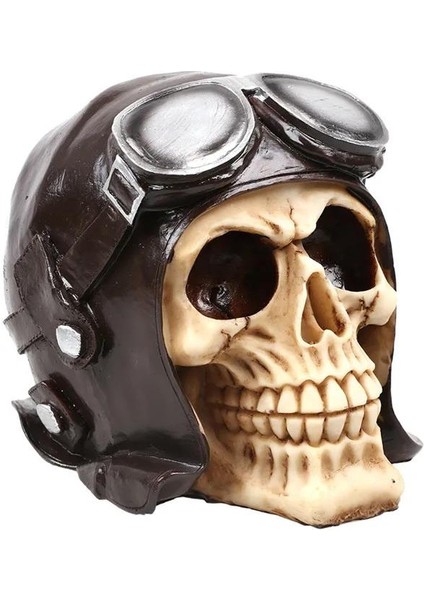 Gotik Stil Retro Uçak Pilotu Kurukafa Biblo Heykel Dekoratif Ürün Ev Hediyesi Vitrin Objesi fırsatları