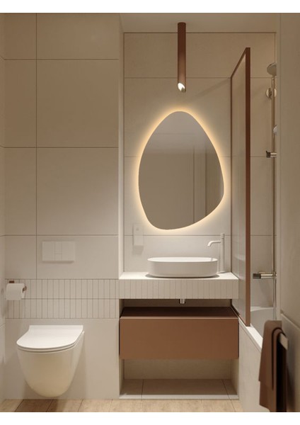 LED Işıklı Asimetrik Üçgen Model Dekoratif Duvar Aynası, Modern Eşsiz Ayna, Duvar Dekorasyon Ürünü fiyatları