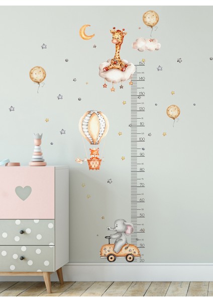 Zürafa Tilki Balon ve Fil Temalı Boy Ölçer Çocuk Odası Duvar Ayna Dolap Kapı Için Eğlenceli Sticker