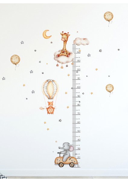 Zürafa Tilki Balon ve Fil Temalı Boy Ölçer Çocuk Odası Duvar Ayna Dolap Kapı Için Eğlenceli Sticker