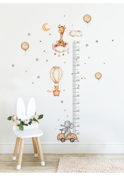 Zürafa Tilki Balon ve Fil Temalı Boy Ölçer Çocuk Odası Duvar Ayna Dolap Kapı Için Eğlenceli Sticker