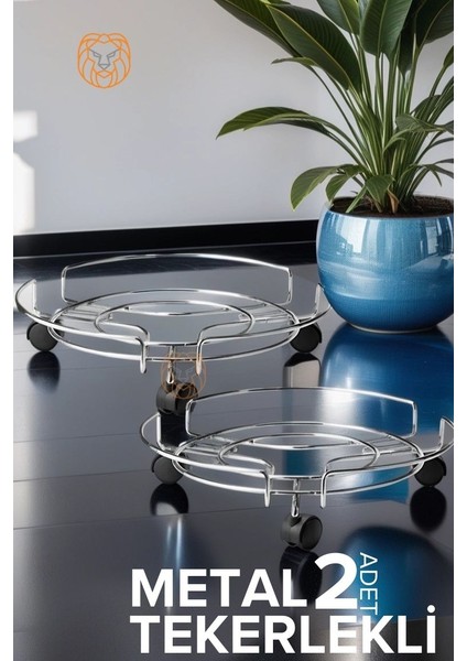 Metal Saksı Altlığı Tekerlekli 2 Li Set