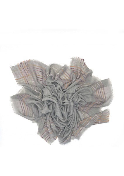 7'li Set Pamuklu Işlemeli Çizgili Flamlı Eşarp 100X100CM Yazma