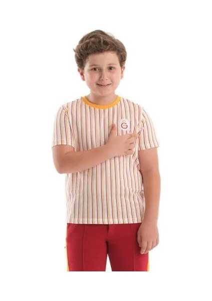 Lisanslı Çizgili Beyaz Unisex Çocuk T-Shirt