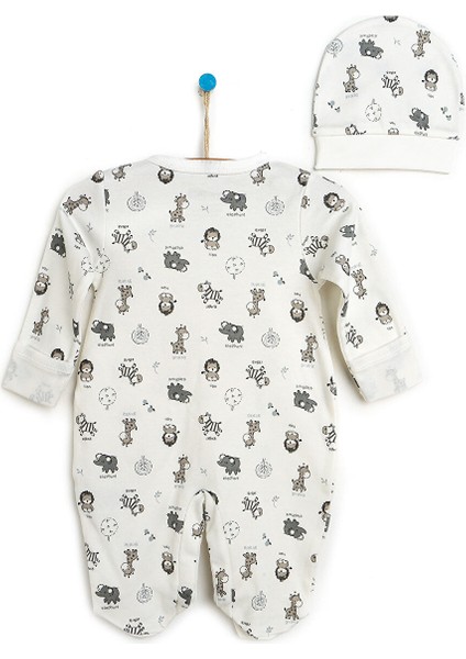Yenidoğan Bebek Sevimli Hayvanlar Kendinden Eldivenli Çıtçıtlı Tulum-Şapka 2li Set Unisex