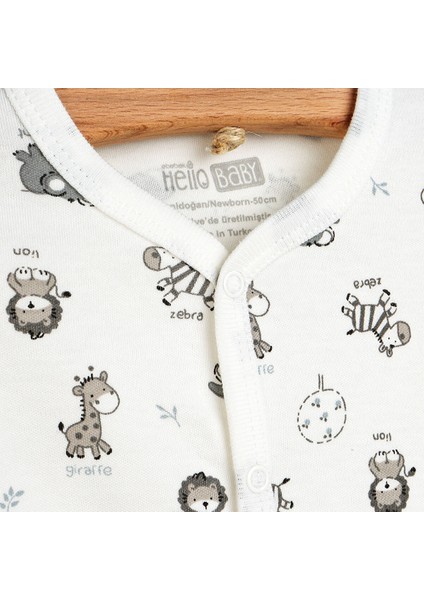 Yenidoğan Bebek Sevimli Hayvanlar Kendinden Eldivenli Çıtçıtlı Tulum-Şapka 2li Set Unisex