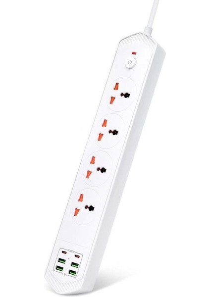 Yeni Nesil 10 Girişli 4+4 USB + 2 Type-C Çoklu Priz 2m Kablolu Akım Korumalı Anahtarlı Uzatma Priz