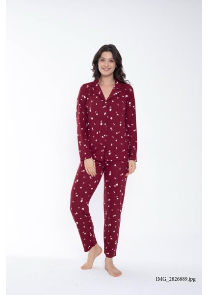 Uzun Kollu Milan Kumaş Gömlek Yaka Kadın Pijama Takımı