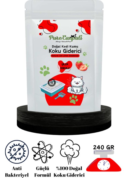 Kedi Kumu Koku Giderici - Kötü Kokuları Giderir - Doğal Koku Giderici - Çilek Kokulu 240 Gr.