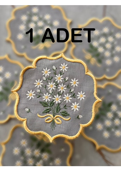 Papatya Model Nakış Işlemeli Kokteyl Kahve Sunum Peçetesi 1 Adet