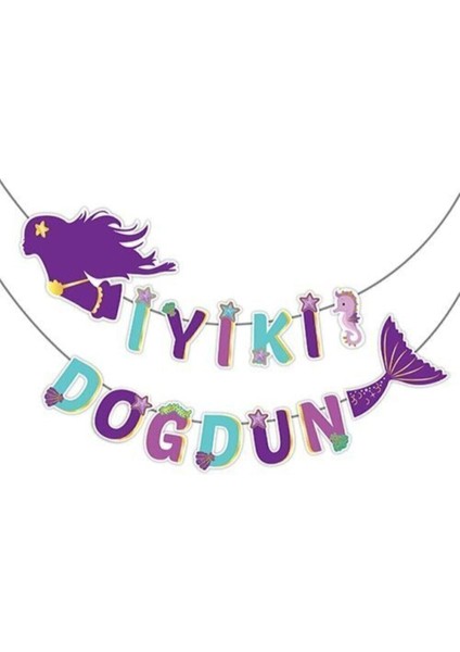 Deniz Kızı Konsept Doğum Günü Iyi Ki Doğdun 3D Banner Yazı