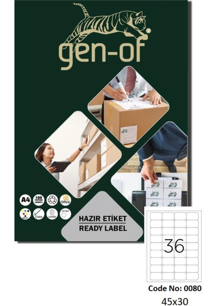 Gen Of GK 0080 Laser Etiket 45 x 30 100 Sayfa 3600 Etiket