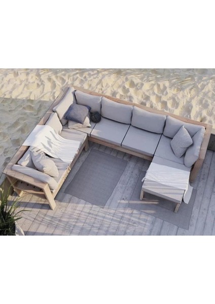 Bambou Bahçe Balkon Teras Ahşap U Model Köşe Koltuk Takımı