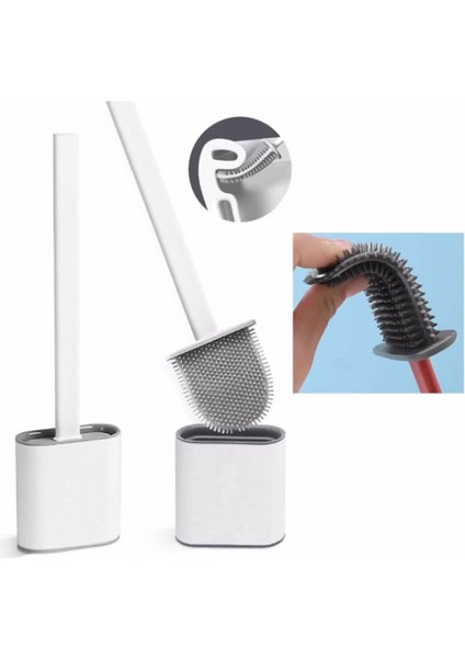 Toilet Bükülebilir Pratik Silikon Wc Klozet Fırçası-Beyaz