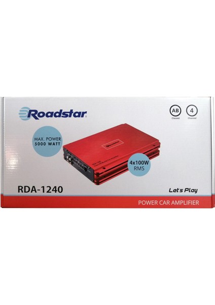 Garaj Dünyası Roadstar RDA-1240 4 Kanal Ab Klass Oto Amfi 5000W Maksimum 100W Rms