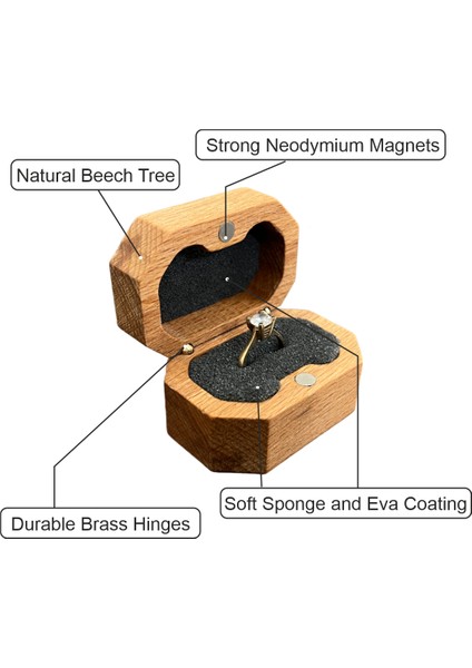 Ahşap Yüzük Kutusu | Evlenme Teklifi Nişan Düğün Yüzük Kutusu | Alyans, Tektaş, Pırlanta Kutusu T005