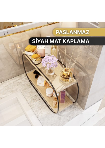 Çok Amaçlı Banyo Düzenleyici Oval Raf Ahşap Masaüstü Banyo Mutfak Rafı Takı ve Makyaj Organizeri