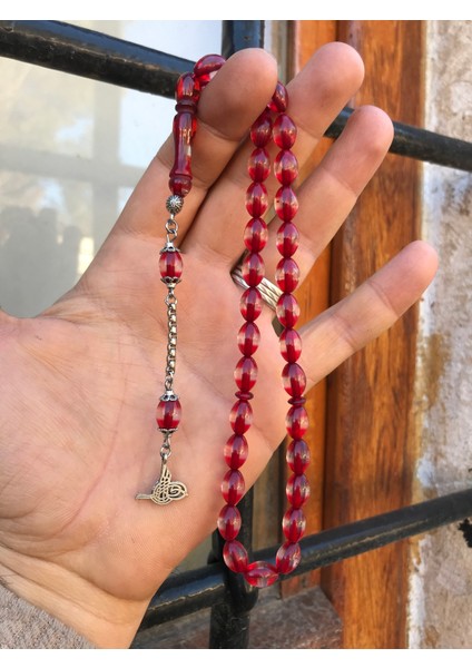 Kırmızı Sürmeli Model Toz Kehribar Tesbih