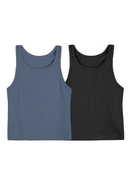 2,li Pamuklu Kalın Askılı Crop Kadın Kısa Atlet