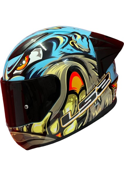 Rapıd2 Race Neo Mavi-Mor Kask + Spoiler Set (Şeffaf Kask Camı Hediyeli)