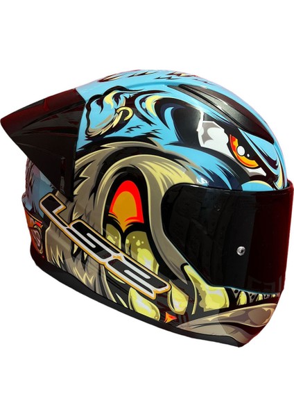 Rapıd2 Race Neo Mavi-Mor Kask + Spoiler Set (Şeffaf Kask Camı Hediyeli)