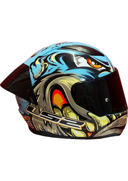 Rapıd2 Race Neo Mavi-Mor Kask + Spoiler Set (Şeffaf Kask Camı Hediyeli)