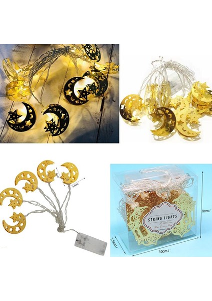 Ramazan Temalı Gün Işığı 10 Ampullü Metal Hilal Ay Yıldız Şeklinde Pilli LED Işık 2 mt