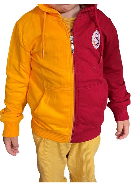 Lisanslı Sarı Kırmızı Kapşonlu Fermuarlı Çocuk Sweat