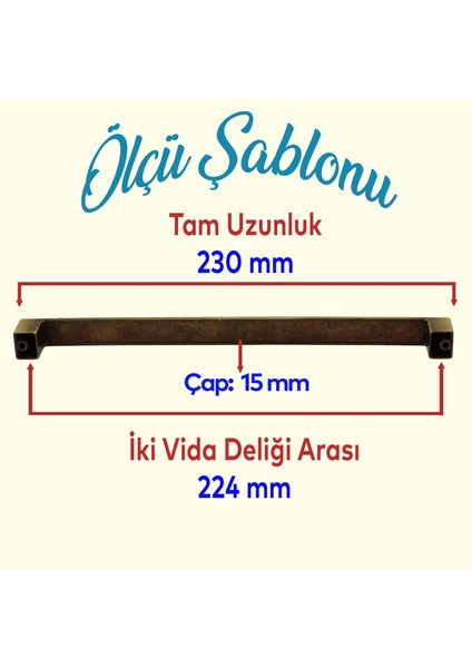 Bihter (224 mm - 22.4 cm) Antik Sarı Metal Mobilya Mutfak Dolabı Çekmece Dolap Kapak Kulpu Kulbu Kulpları