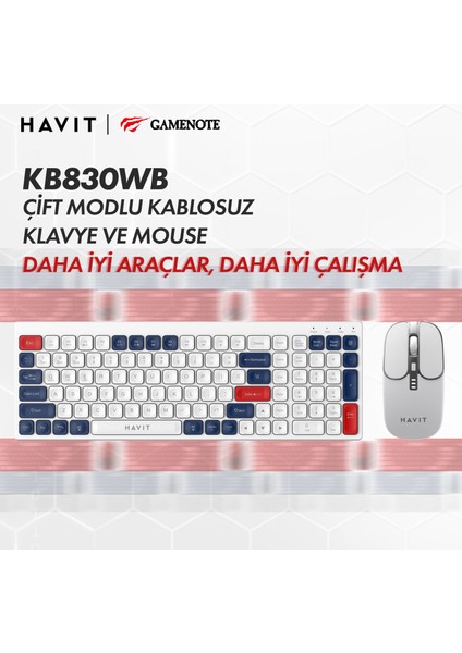 KB830WB Kablosuz Klavye Mouse Set - 2.4ghz ve Bluetooth 5.1