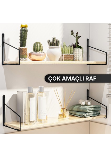 Mutfak Rafı Duvar Rafı Siyah Mat Boyalı Masif Ahşap Raf 2li Set Lüks Dekoratif Banyo Antre Rafı