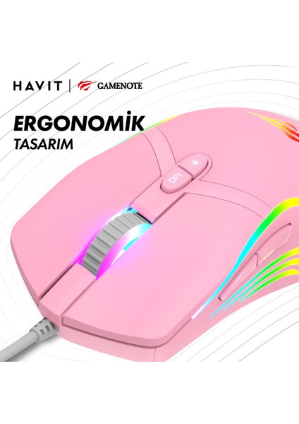 Gamenote MS1026 Rgb Uyumlu Pembe Gaming Oyuncu Mouse 6400DPI